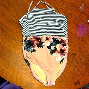 Albion Fit bikini- pink floral/green stripes  high waist